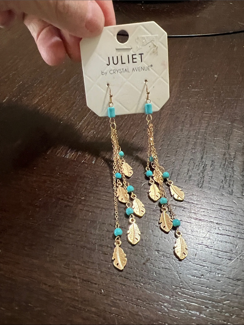 New JULIET Gold & Turquoise Leaf Dangle Earrings